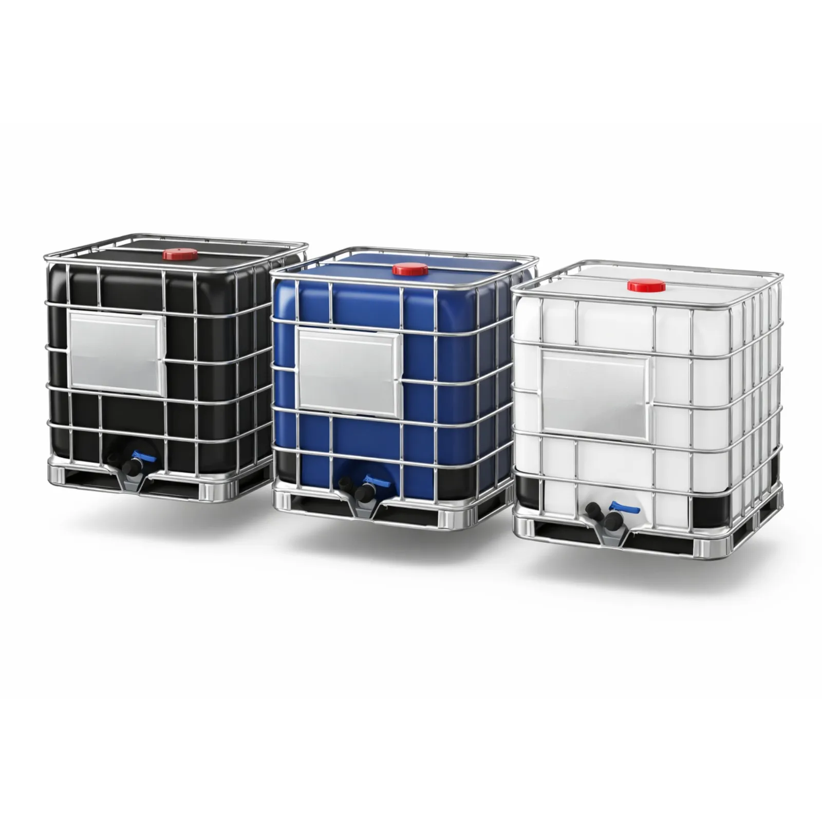 IBC-Container in Schwarz, Blau und Weiß